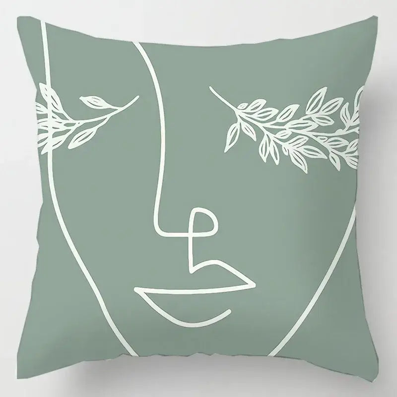 Abstract pastel and geometric leaves print cushion cover living room