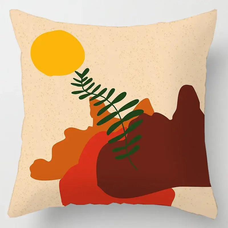Abstract pastel and geometric leaves print cushion cover living room