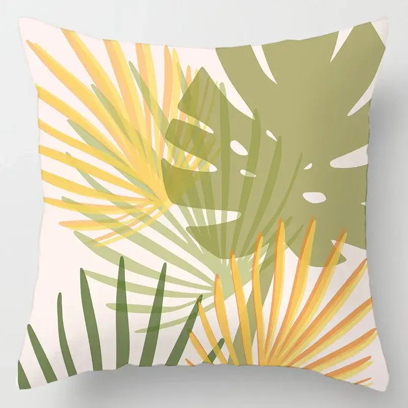 Abstract pastel and geometric leaves print cushion cover living room