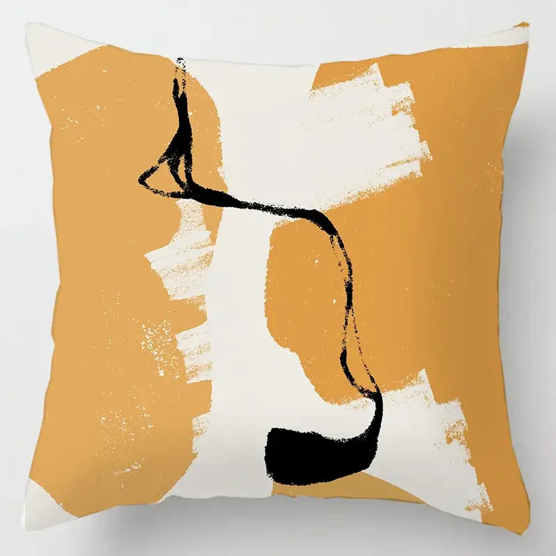 Abstract pastel and geometric leaves print cushion cover living room