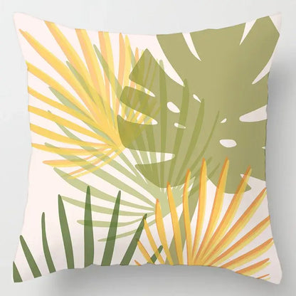 Abstract pastel and geometric leaves print cushion cover living room
