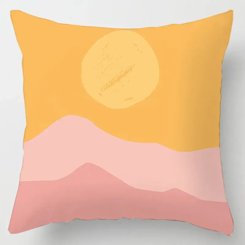 Abstract pastel and geometric leaves print cushion cover living room