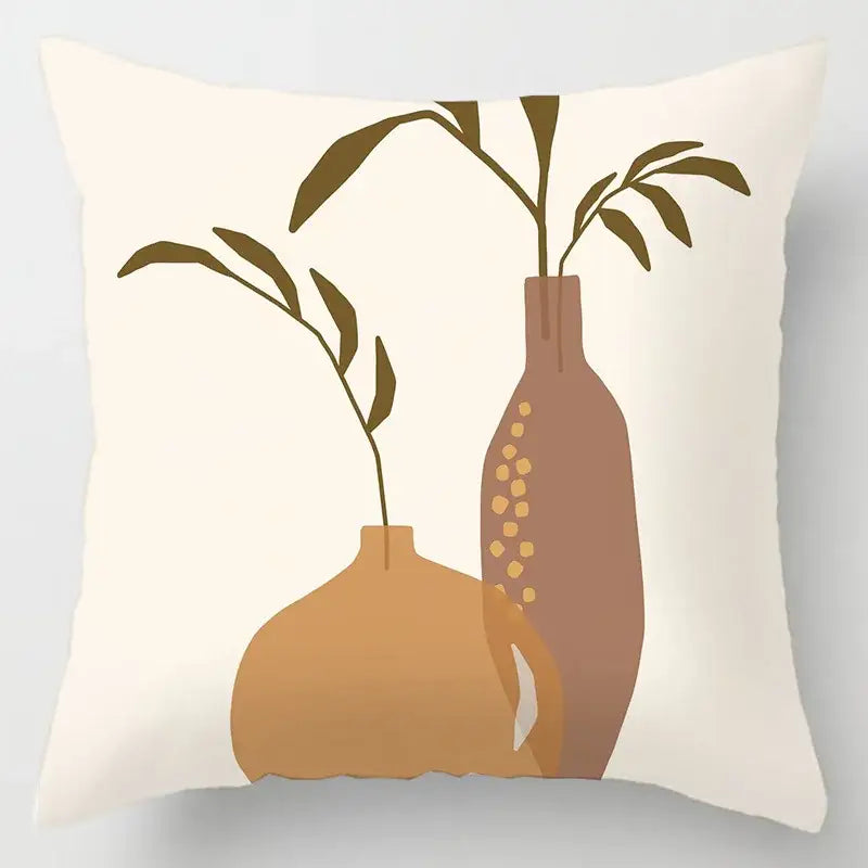 Abstract pastel and geometric leaves print cushion cover living room