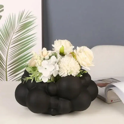 Abstract patchwork ceramic black & white cloud vase living room decor