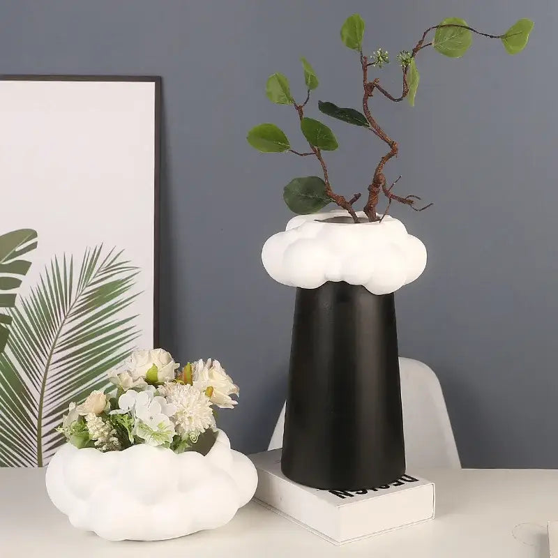 Abstract patchwork ceramic black & white cloud vase living room decor
