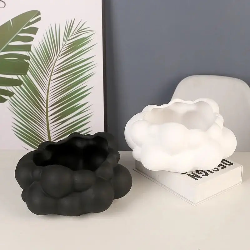 Abstract patchwork ceramic black & white cloud vase living room decor