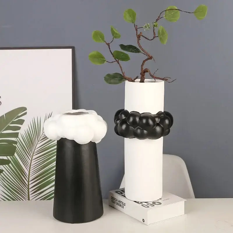 Abstract patchwork ceramic black & white cloud vase living room decor