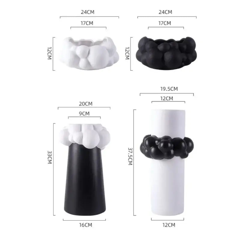 Abstract patchwork ceramic black & white cloud vase living room decor