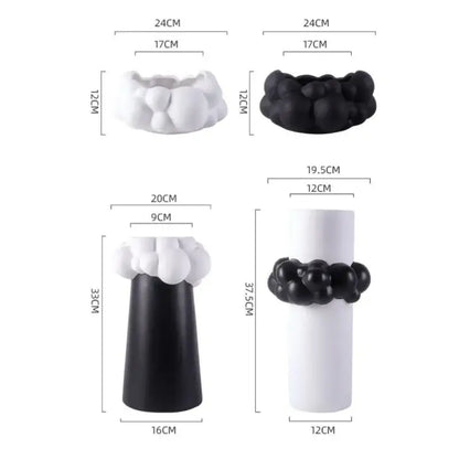 Abstract patchwork ceramic black & white cloud vase living room decor
