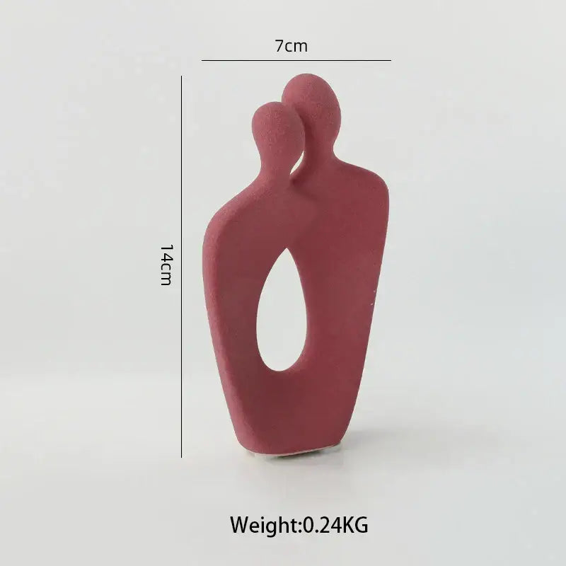 Abstract pink & beige ceramic art couple statue living room decor