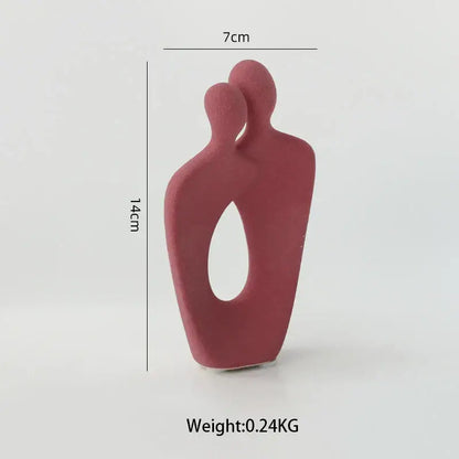 Abstract pink & beige ceramic art couple statue living room decor