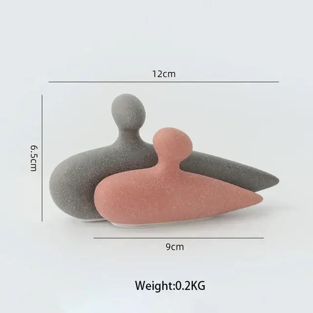 Abstract pink & beige ceramic art couple statue living room decor