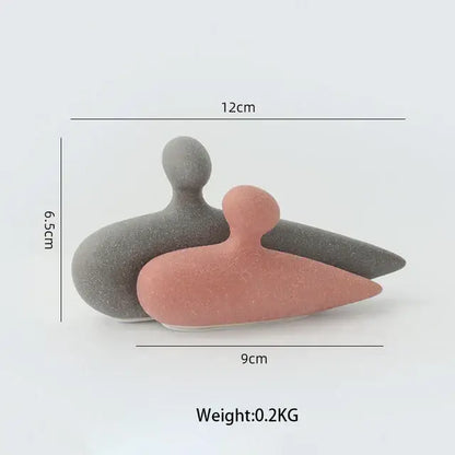Abstract pink & beige ceramic art couple statue living room decor