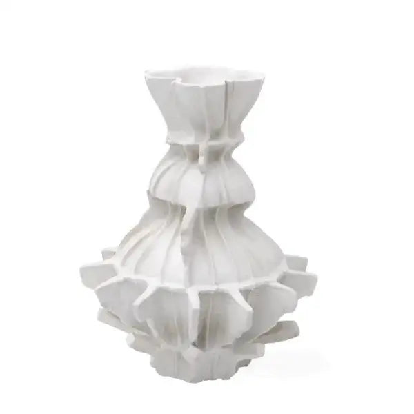 Abstract pleated gear black resin vase living room decor flower holder