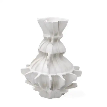 Abstract pleated gear black resin vase living room decor flower holder