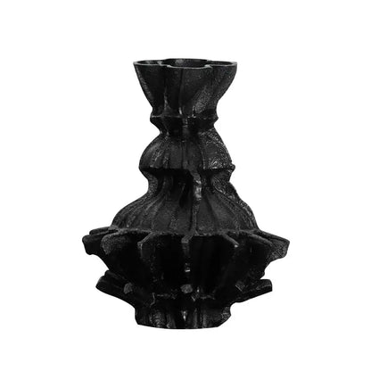 Abstract pleated gear black resin vase living room decor flower holder