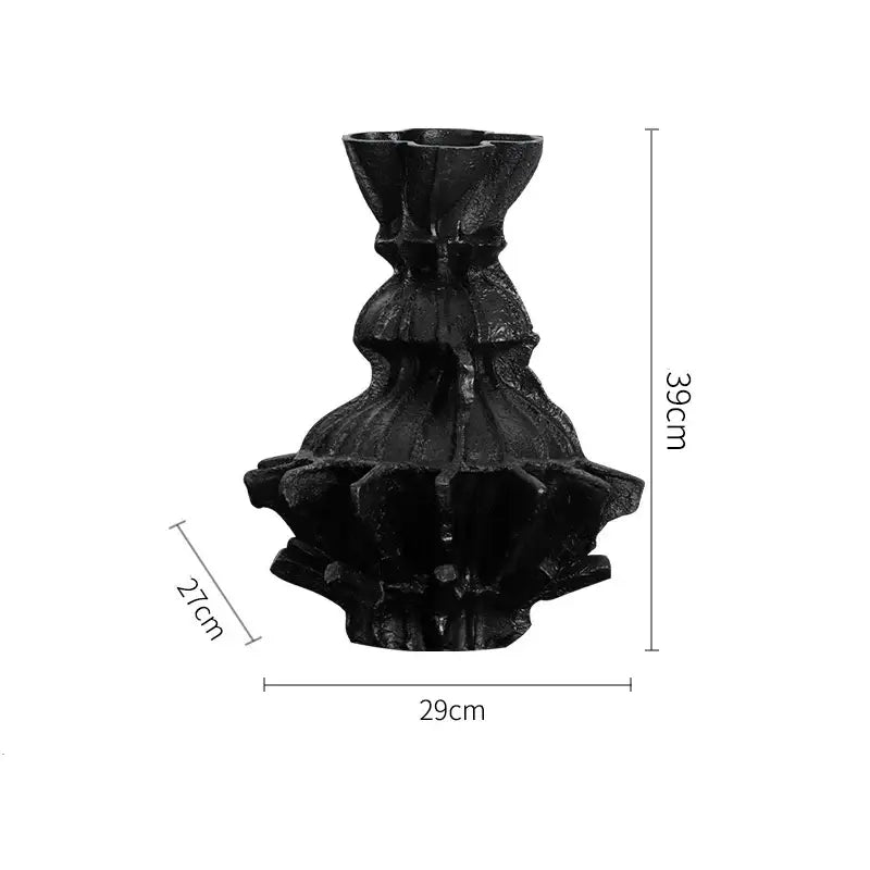 Abstract pleated gear black resin vase living room decor flower holder