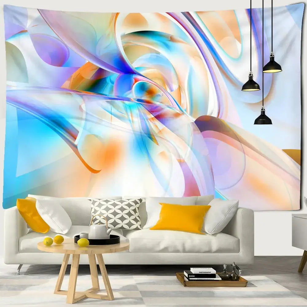 Abstract purple and blue iris mandala 3d tapestry living room decor