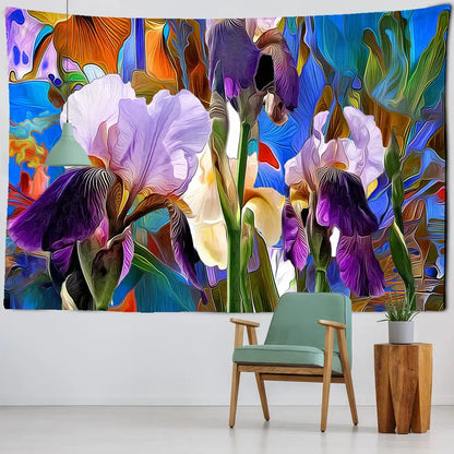 Abstract purple and blue iris mandala 3d tapestry living room decor