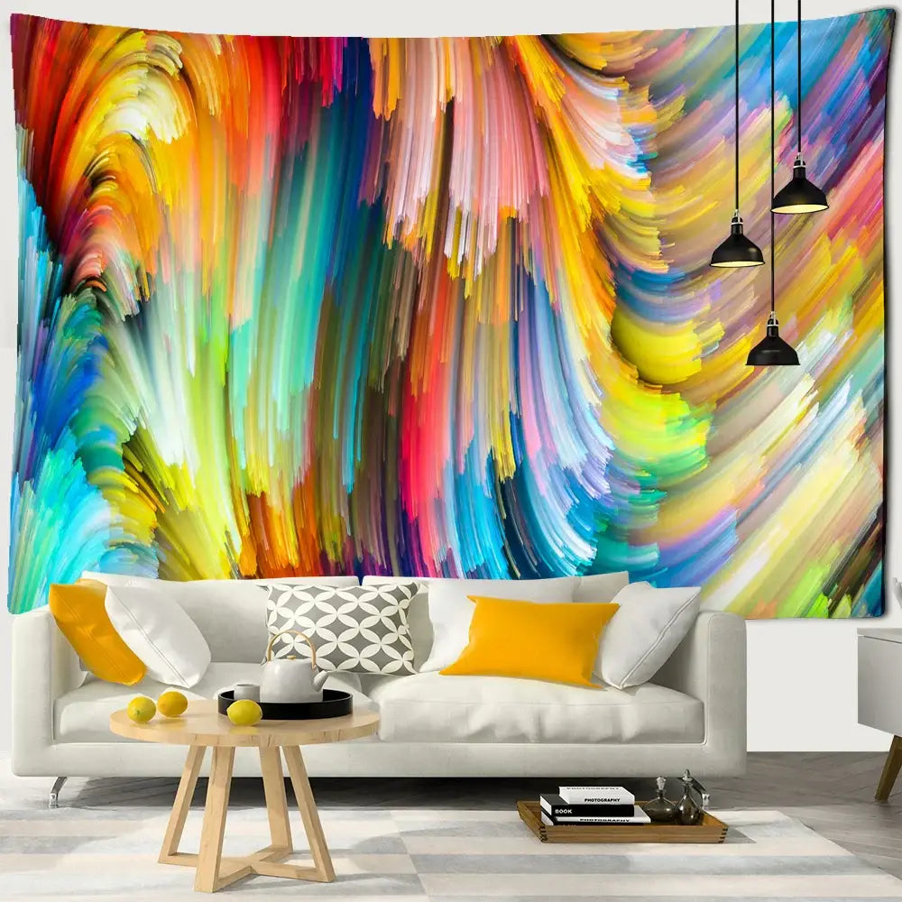 Abstract purple and blue iris mandala 3d tapestry living room decor