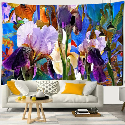 Abstract purple and blue iris mandala 3d tapestry living room decor