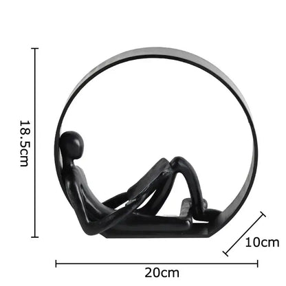 Abstract resin characters black glossy reading figurine living room decor