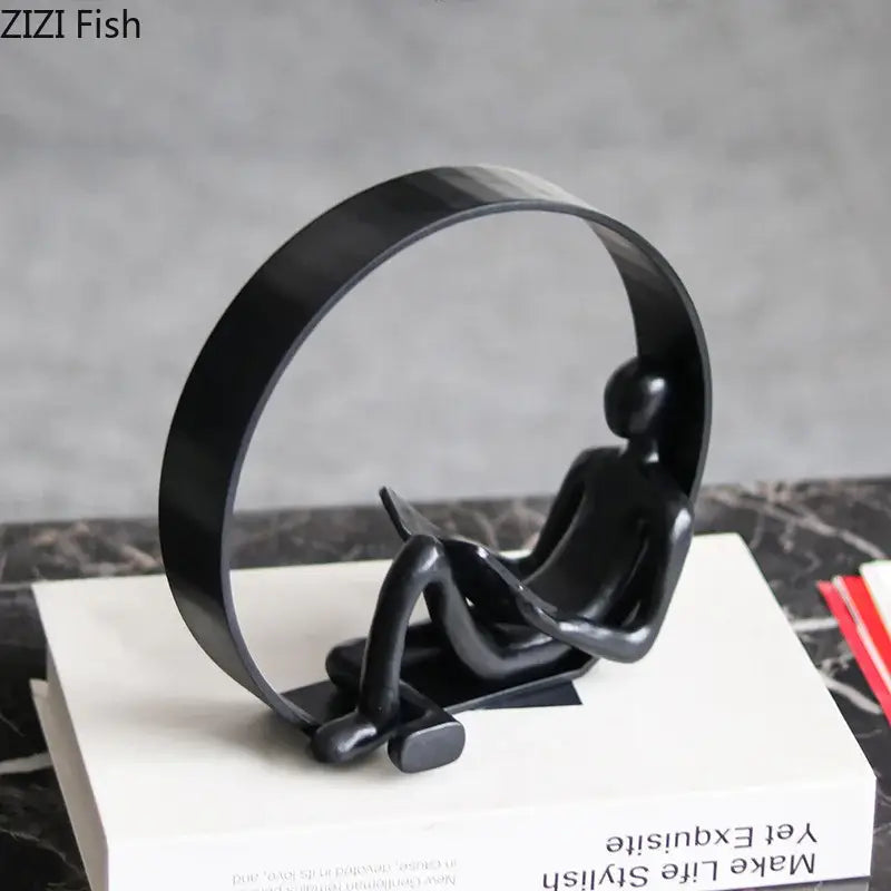 Abstract resin characters black glossy reading figurine living room decor