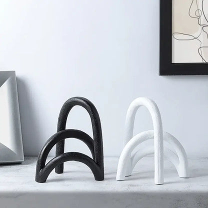 Abstract resin geometry arch black & white bookends living room decor