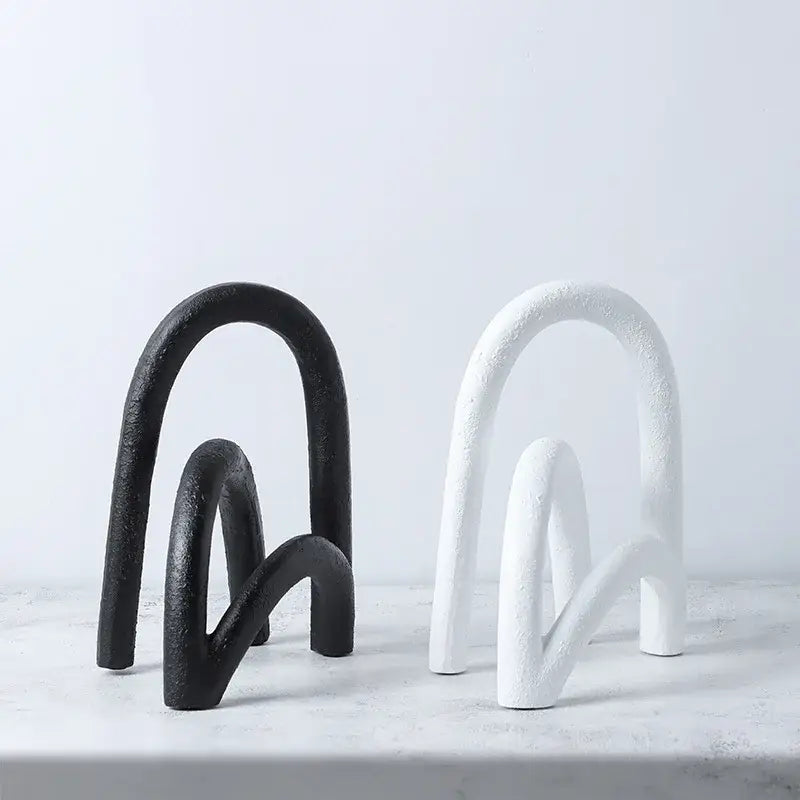 Abstract resin geometry arch black & white bookends living room decor