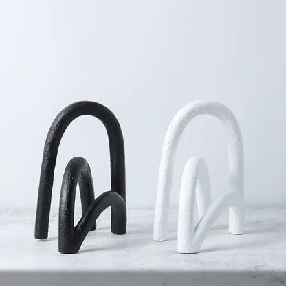 Abstract resin geometry arch black & white bookends living room decor