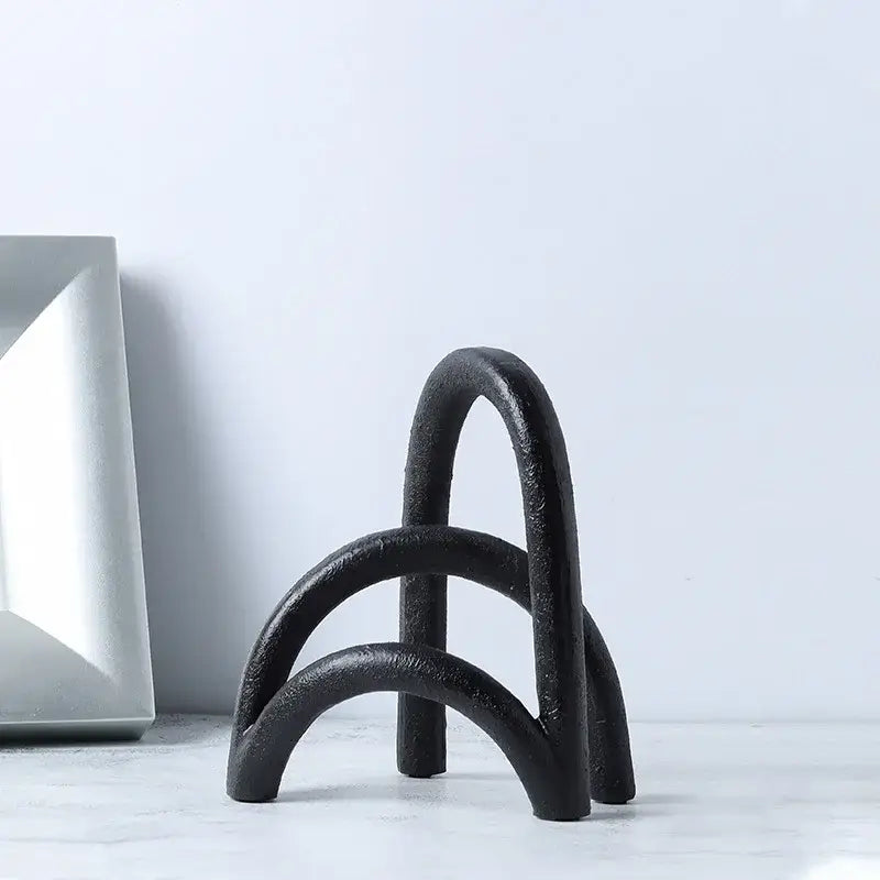 Abstract resin geometry arch black & white bookends living room decor