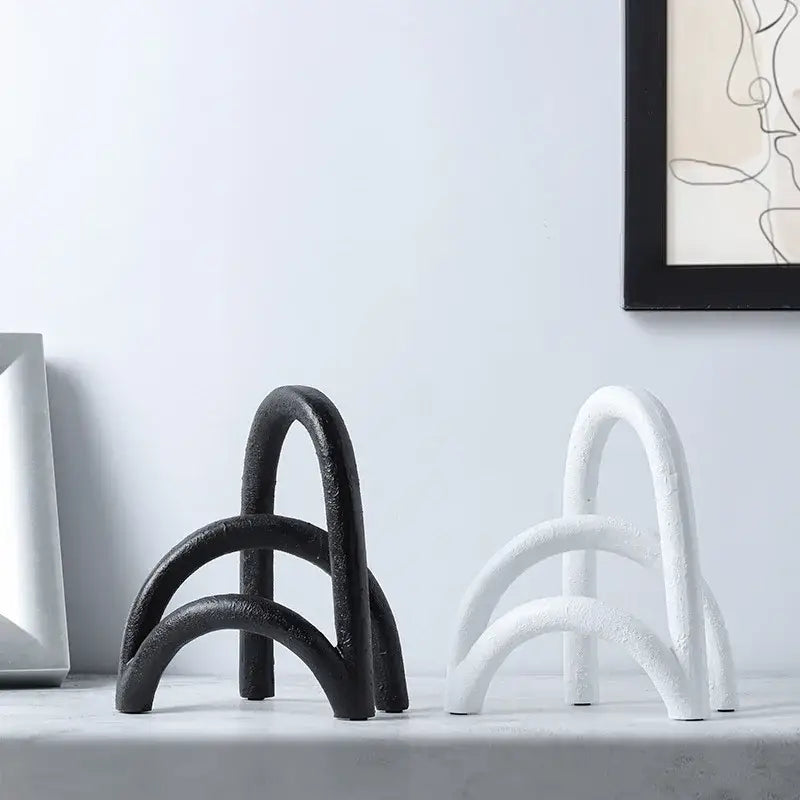 Abstract resin geometry arch black & white bookends living room decor