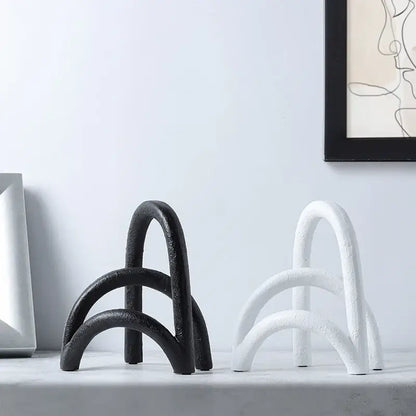 Abstract resin geometry arch black & white bookends living room decor