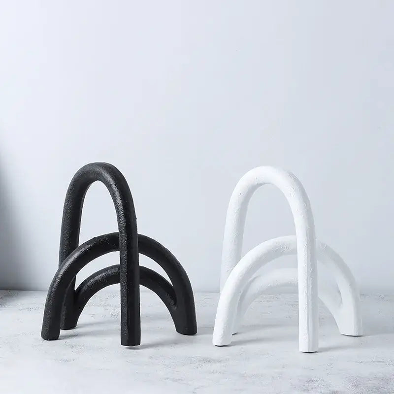 Abstract resin geometry arch black & white bookends living room decor