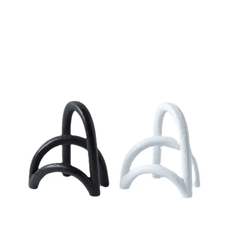 Abstract resin geometry arch black & white bookends living room decor