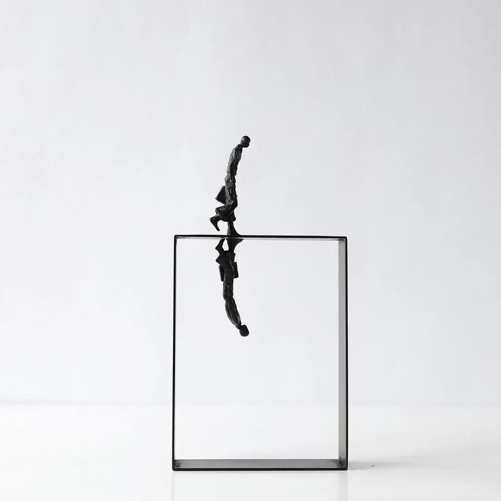 Abstract resin sculpture black metallic man ornament living room decor