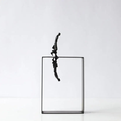Abstract resin sculpture black metallic man ornament living room decor