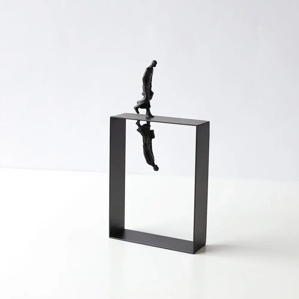 Abstract resin sculpture black metallic man ornament living room decor