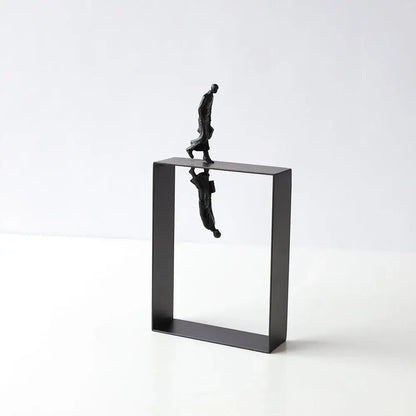 Abstract resin sculpture black metallic man ornament living room decor