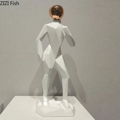 Abstract resin sculpture white & rose gold figure living room decor
