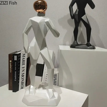 Abstract resin sculpture white & rose gold figure living room decor