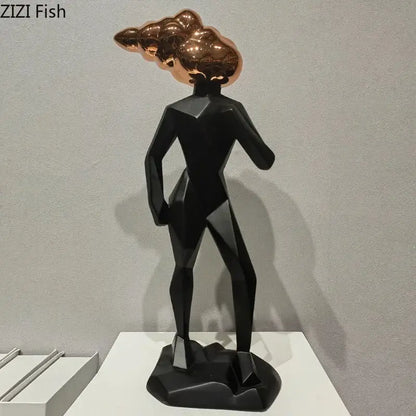 Abstract resin sculpture white & rose gold figure living room decor