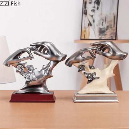 Abstract silver & cream couples rings statue bedroom desk decor