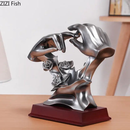 Abstract silver & cream couples rings statue bedroom desk decor
