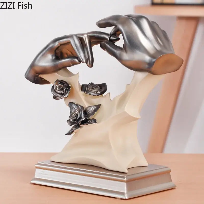 Abstract silver & cream couples rings statue bedroom desk decor