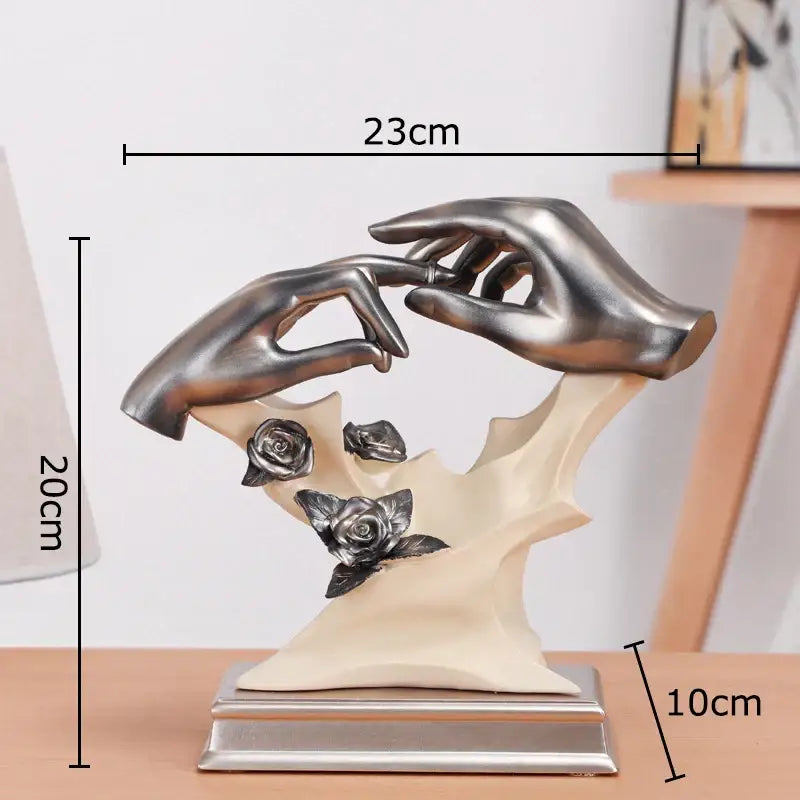 Abstract silver & cream couples rings statue bedroom desk decor