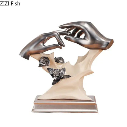 Abstract silver & cream couples rings statue bedroom desk decor