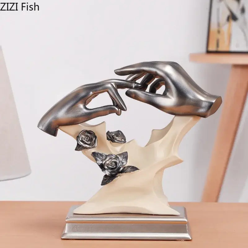 Abstract silver & cream couples rings statue bedroom desk decor
