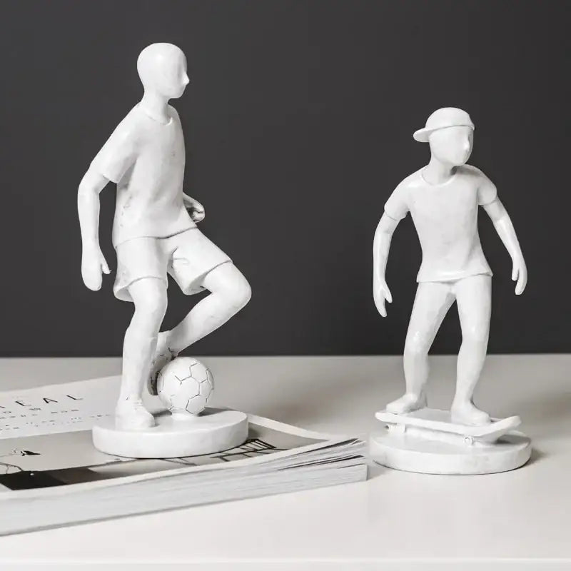 Abstract sports player sculpture set grey & white living room decor