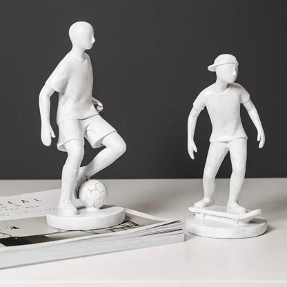 Abstract sports player sculpture set grey & white living room decor